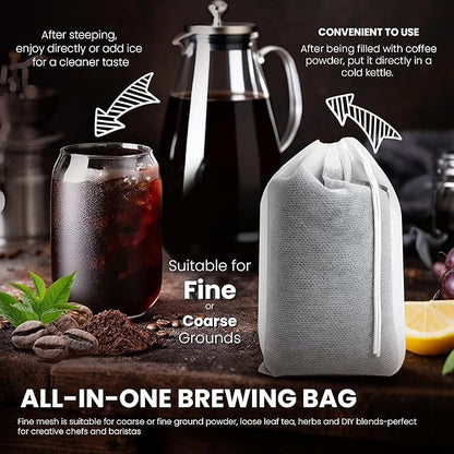Cold Brew Bags, 120 Count Brew Coffee Filter Bags, 4 * 6 Inch Fine Mesh Drawstring Pouches, Fits Mason Jars & French Press, Ideal for Tea, Herbs & Spices - Image 6