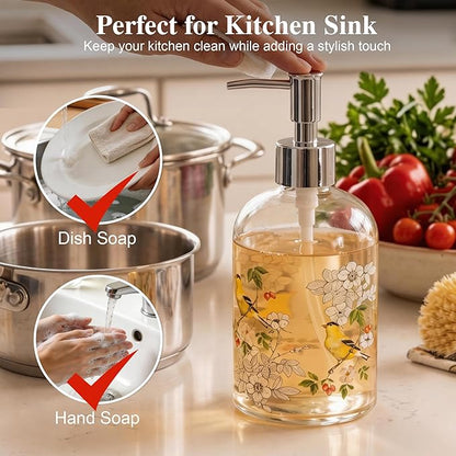 Topadorn 17oz Glass Soap Dispenser with Plastic Pump for Kitchen and Bathroom, Refillable Clear Bottle for Dish Soap & Hand Soap