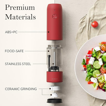 Ultrean Pepper Grinder, Rechargeable Salt and Pepper Grinder with 6 Adjustable Coarseness, LED Light, Automatic Salt and Pepper Shakers, Cooking Gifts Valentines Day Gifts for Women, Crimson Red - Image 5