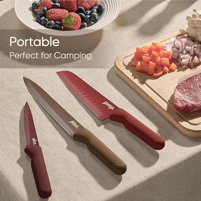 CAROTE Knife Set, 13 Pcs Kitchen Knife Set with Letter, 6 Stainless Steel Knives with Nonstick Ceramic Surface & Blade Guards, Kitchen Shears, Dishwasher Safe, Ergonomic Handles - Image 6
