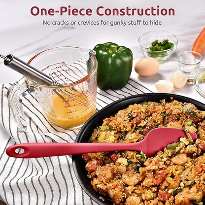 Heat Resistant Silicone Spoon Spatula: U-Taste 600ºF High Heat Flexible 11.38in Silicon Mixing Stirring Cooking Scraping Baking Bowl Scraper Seamless Spreader for Nonstick Cookware (Red)