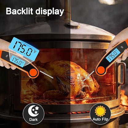 Meat Thermometer Digital Waterproof Instant Read Thermometer for Cooking Food Thermometer with Backlight & ±0.5℃ Precision Cooking Thermometer for Kitchen ℃/℉ Convertible Orange