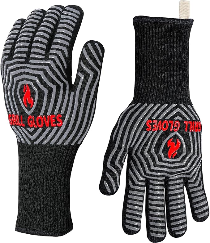 QUWIN BBQ Gloves, Oven Gloves 1472℉ Extreme Heat Resistant, Grilling Gloves Silicone Non-Slip Oven Mitts, Kitchen Gloves for BBQ, Grilling, Cooking, Baking-1 Pair… (Black, One Size(Long Cuff)) by QUWIN