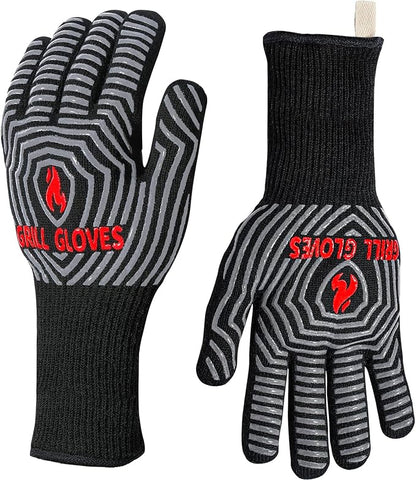 QUWIN BBQ Gloves, Oven Gloves 1472℉ Extreme Heat Resistant, Grilling Gloves Silicone Non-Slip Oven Mitts, Kitchen Gloves for BBQ, Grilling, Cooking, Baking-1 Pair… (Black, One Size(Long Cuff)) by QUWIN