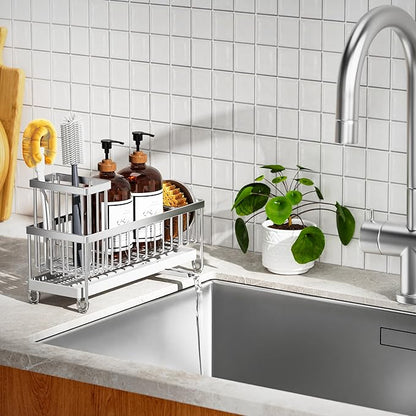 Cisily Sponge Holder for Kitchen Sink, Sink Caddy Organizer with High Brush Holder, Kitchen Countertop Organizers and Storage Essentials, Rustproof 304 Stainless Steel (Silver, 10.62″) - Image 7