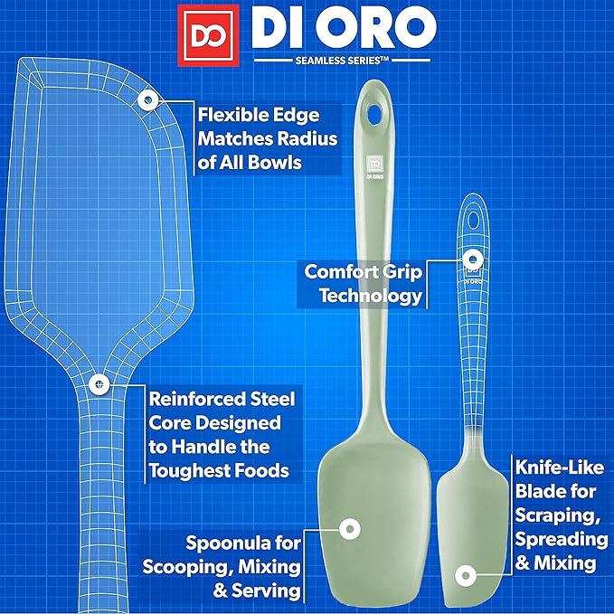di Oro Living Silicone Spatula Set - Rubber Kitchen Spatulas for Baking, Cooking, Mixing - 600°F Heat-Resistant & BPA Free Silicone Scraper Spatulas for Nonstick Cookware - Dishwasher Safe (3pc, Sage) - Image 3