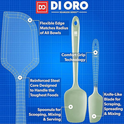 di Oro Living Silicone Spatula Set - Rubber Kitchen Spatulas for Baking, Cooking, Mixing - 600°F Heat-Resistant & BPA Free Silicone Scraper Spatulas for Nonstick Cookware - Dishwasher Safe (3pc, Sage) - Image 3