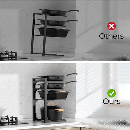 MUDEELA Pots and Pans Organizer under Cabinet 15.75" Tall, 4-Tier Heavy Duty Pan Organizers inside Cabinet Kitchen Storage, Adjustable Pot Rack Holds up to 44 LB Cast Iron Skillets Shallow Cookware - Image 5