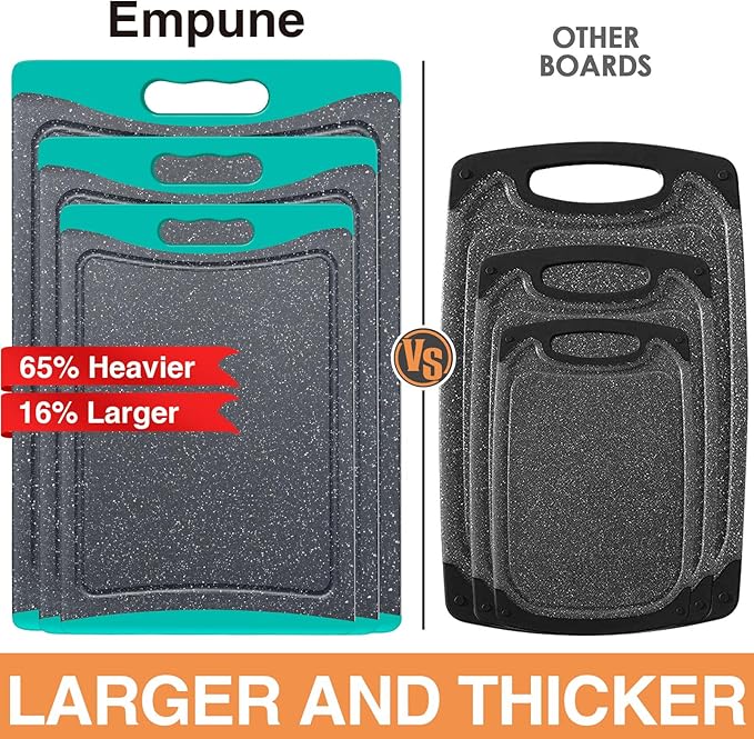 Extra Large Cutting Boards, Plastic Cutting Boards for Kitchen (Set of 3) Cutting Board Set Dishwasher Chopping Board with Juice Grooves Easy-Grip Handles, Turquoise, Empune - Image 2