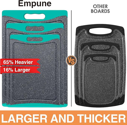 Extra Large Cutting Boards, Plastic Cutting Boards for Kitchen (Set of 3) Cutting Board Set Dishwasher Chopping Board with Juice Grooves Easy-Grip Handles, Turquoise, Empune - Image 2
