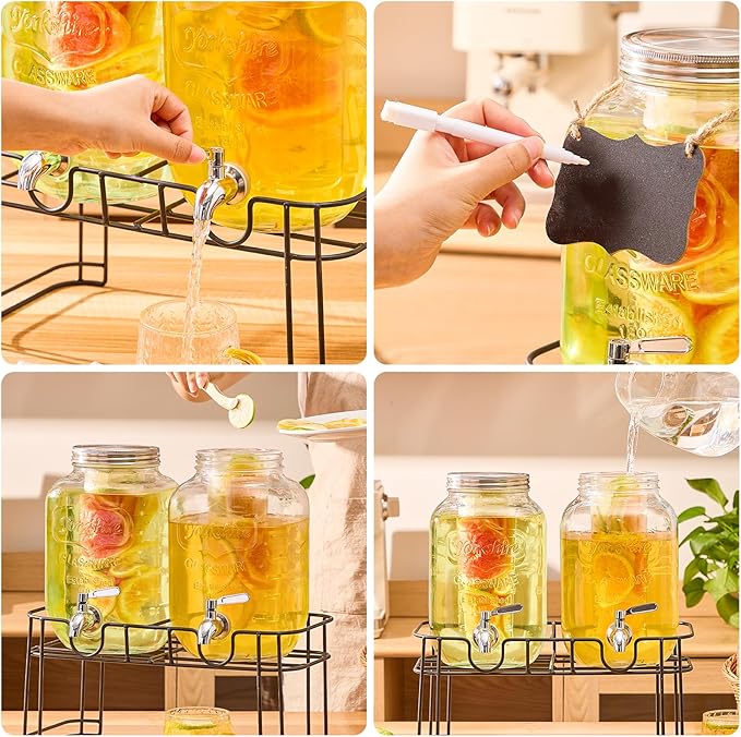 1 Gallon Glass Drink Dispensers for Parties, 2PACK Beverage Dispenser with Stand, Fruit Infuser and Stainless Steel Spigot 100% Leakproof, Beverage Dispenser for Lemonade Sun Tea - Image 5
