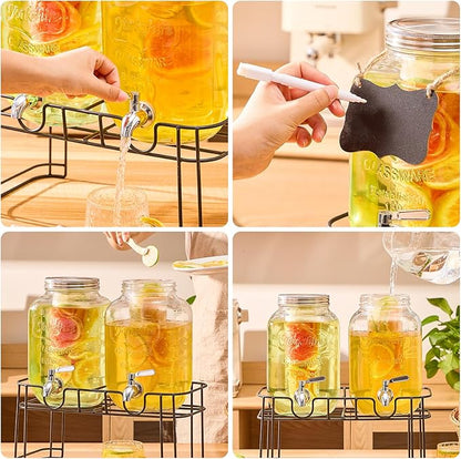 1 Gallon Glass Drink Dispensers for Parties, 2PACK Beverage Dispenser with Stand, Fruit Infuser and Stainless Steel Spigot 100% Leakproof, Beverage Dispenser for Lemonade Sun Tea - Image 5