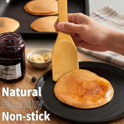 IOOLEEM Bamboo Wooden Spoons for Cooking 6 Pcs 12 Inch, Non-Stick Wooden Kitchen Utensils Set, Natural and Durable Wooden Spatula Spoons for Non-Stick Pan for Cooking - Image 9