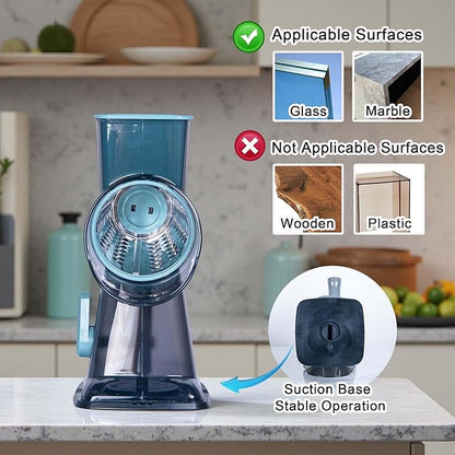 Rotary Cheese Grater Cheese Shredder, Cheese Grater Handheld with Strong Suction Base,Kitchen Vegetable Slicer 3 Replaceable Stainless Drum Blades for Fruit, Food, Nuts,Easy to Use Clean (Blue) - Image 5