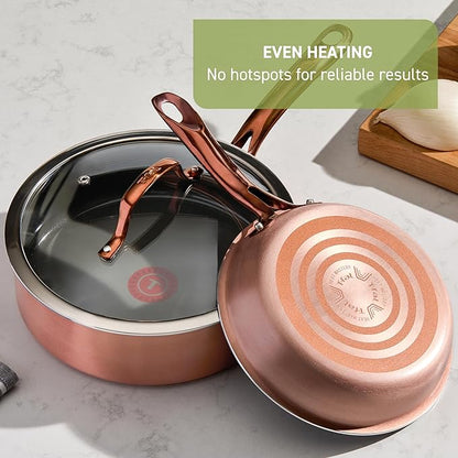 T-fal Preserve Ceramic, Non stick Cookware Set 13-Piece, Oven & Broiler Safe up to 350°F, Includes Stockpot, Saucepans, Frying Pans, Protectors, Pots and Pans, Rose Gold