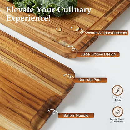 XXLarge Teak Cutting Board Non Toxic Wood Chopping Board Wooden Bamboo Charbuterie Butcher Block Heavy Duty Non Slip Teak Wood Cutting Board for Kitchen