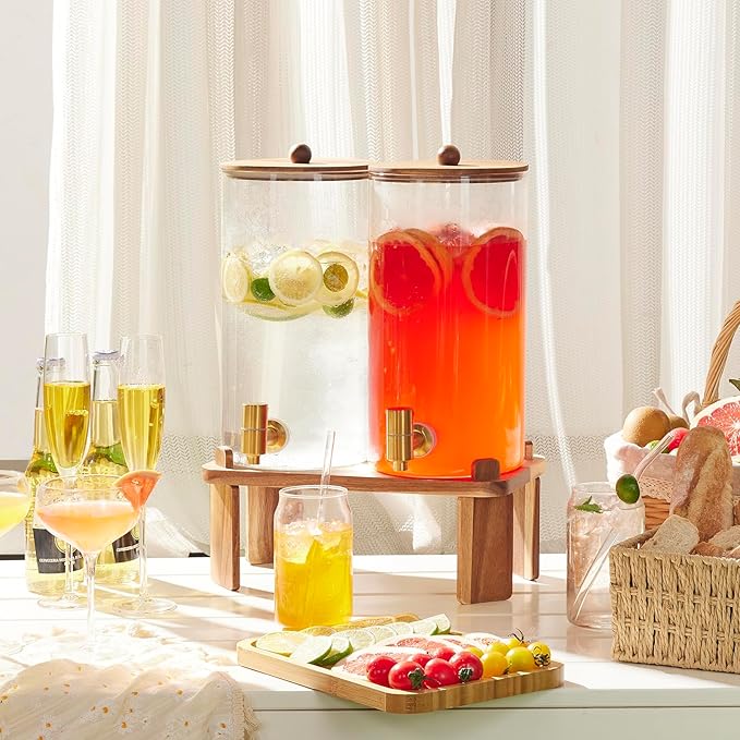 2 PCS 1.5 Gallon Drink dispenser, Glass Beverage Dispenser With Wood Stand, Large Water Drink Dispensers for Parties With Stainless Steel Spigot, Ideal for Lemonade,Juice, Tea, and Party Drinks - Image 7