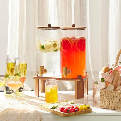 2 PCS 1.5 Gallon Drink dispenser, Glass Beverage Dispenser With Wood Stand, Large Water Drink Dispensers for Parties With Stainless Steel Spigot, Ideal for Lemonade,Juice, Tea, and Party Drinks - Image 7