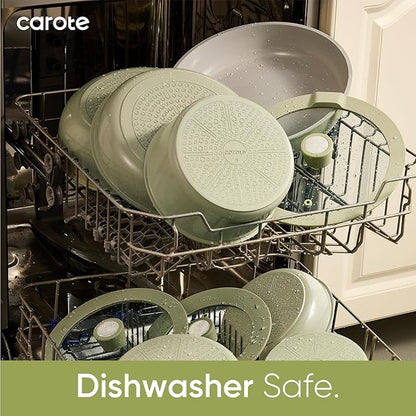 CAROTE 27pcs Ceramic Cookware Set Nonstick, Pots and Pans Set Non Stick, Non Toxic Cookware Detachable Handles, Dishwasher/Oven Safe, RV/Camping Cookware, Pan and Pot with Kitchen Utensils, Green - Image 6