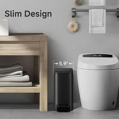 TIPGO Slim Bathroom Trash Can with Lid Soft Close, Step Pedal, 6 Liter / 1.6 Gallon Stainless Steel Trash Bin, Small Garbage Cans for Bedroom, Office, Kitchen (Matte Black) - Image 3