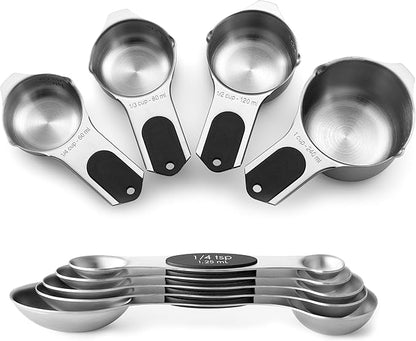 Spring Chef Magnetic Measuring Cups & Spoons Set, Patented, Strong N45 Magnets, Heavy Duty Stainless Steel Fits in Spice Jars for Baking & Cooking, BPA Free, Round Set of 9, Black by SpringChef