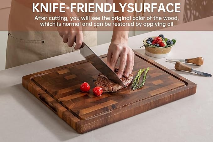 THETCHRY Walnut Wood Cutting Boards for Kitchen, End Grain Chopping Board Double Sided, Large Cutting Board with Handle, Charcuterie Butcher Block for Meal Prep & Serving with Gift Box, 17"×13"×1" - Image 5