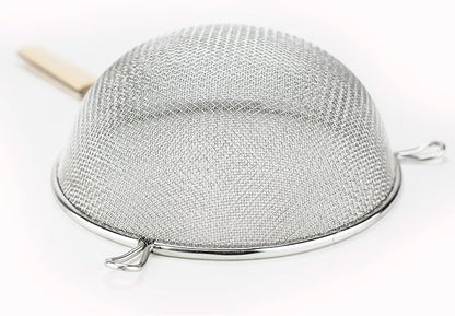 Huji Stainless Steel Fine 8" Double Mesh Food Strainer Colander Sieve Sifter with Wooden Handle for Kitchen Rice Pasta Noodles (3 Pack) - Image 6