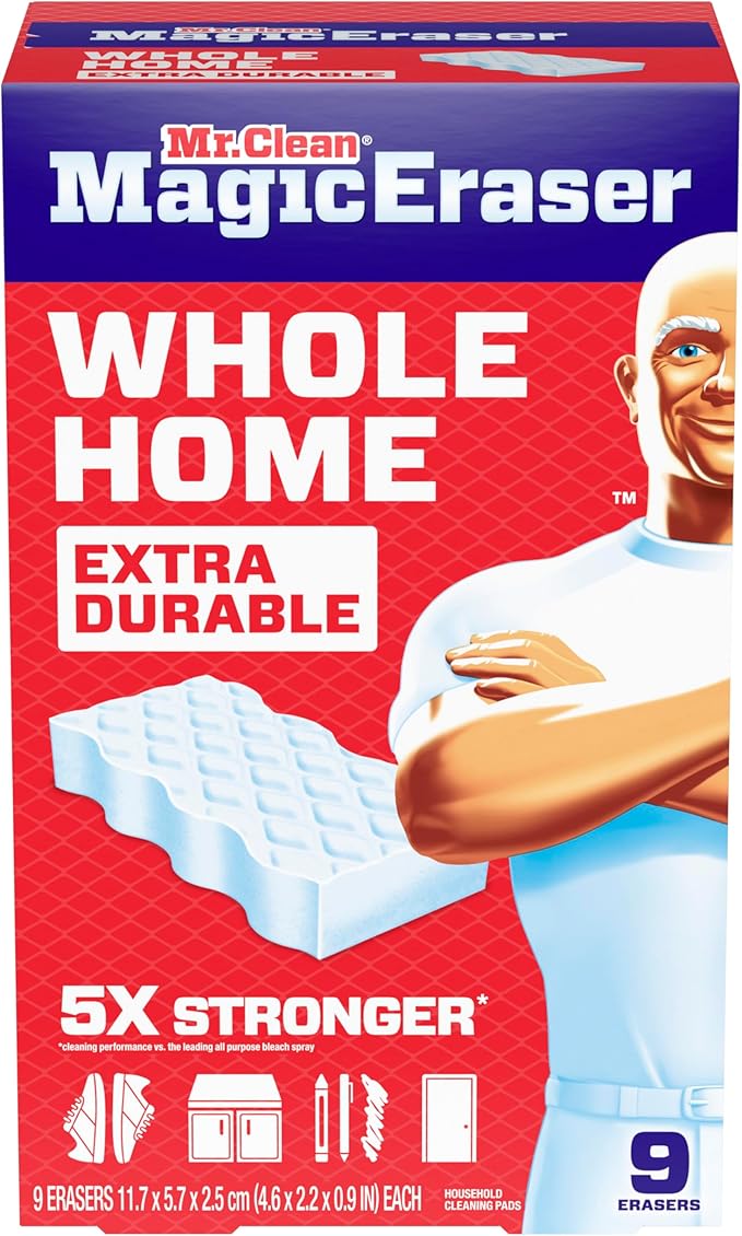 Mr. Clean Magic Eraser Sponge, All Purpose Cleaner, Cleaning Scrubber, Wall, Sneaker, Kitchen, Bathroom, Shower Cleaner, Cleaning Supplies, Melamine Sponge, Cleaning Pads, Extra Durable, 9ct - Image 13