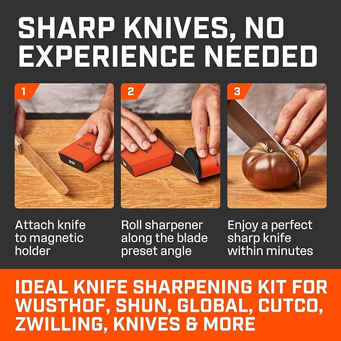 TUMBLER Pro Rolling Knife Sharpener™ - Knife Sharpening Made Easy - Ultimate Gift for Father's Day - Kit with Removable Disc System - 4-Layer Diamond Sharpening Disc & EdgeBoost Ceramic Disc (Orange) - Image 3