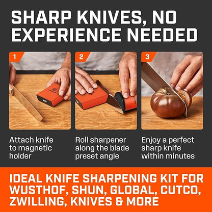 TUMBLER Pro Rolling Knife Sharpener™ - Knife Sharpening Made Easy - Ultimate Gift for Father's Day - Kit with Removable Disc System - 4-Layer Diamond Sharpening Disc & EdgeBoost Ceramic Disc (Orange) - Image 3