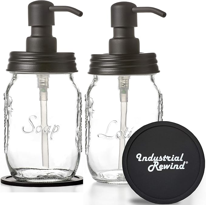 Mason Jar Soap and/or Lotion Dispenser for Hand Sanitizer, Liquid Soap or Hand/Body Lotion (Black, 2pk 16oz)