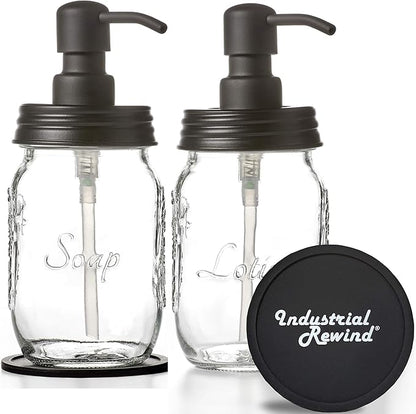Mason Jar Soap and/or Lotion Dispenser for Hand Sanitizer, Liquid Soap or Hand/Body Lotion (Black, 2pk 16oz)