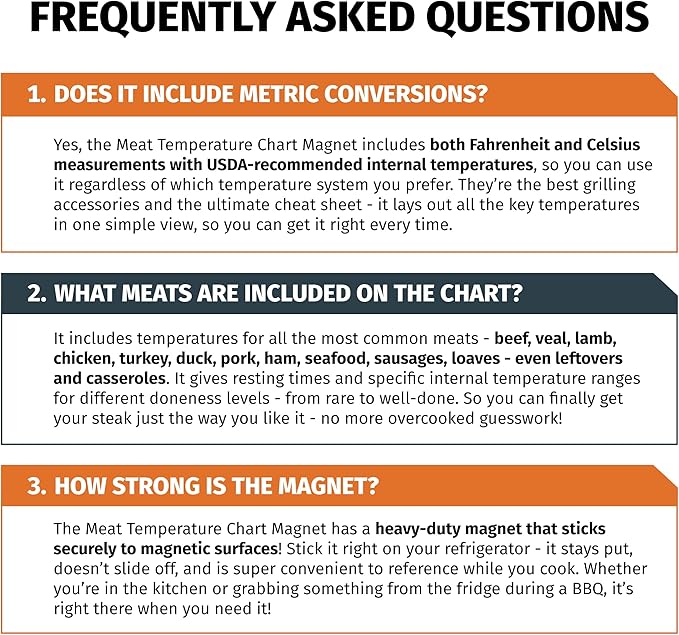 Meat Temperature Chart Magnet - Grilling Accessories - Chicken, Turkey, Beef, Steak, Pork Cooking Temperature Chart BBQ Grill Guide Meat Doneness Chart - Internal Meat Temps - Grilling Gifts for Men - Image 7