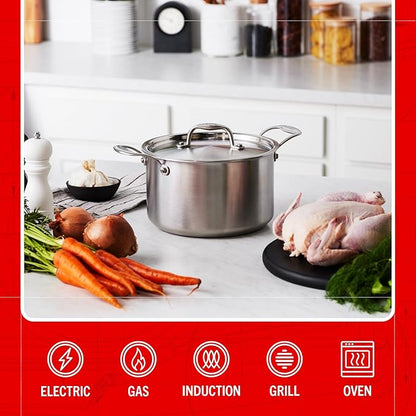 Heritage Steel x Eater 5 Quart Sauce Pot with Lid | Made in USA | 5-Ply Fully Clad Stainless Steel Pan | Stay Cool Handle Design | Induction Capable & Non-Toxic Cookware