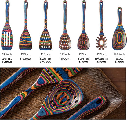 Gudamaye Pakka wood 7-Piece Blue Wooden Cooking Utensils, Wooden Spoons for Cooking, Wooden Spoon Set, Wooden Kitchen Utensil set, Pakkawood Cooking Spoons, Non-Stick Spoon,Pakkawood kitchen utensils - Image 3