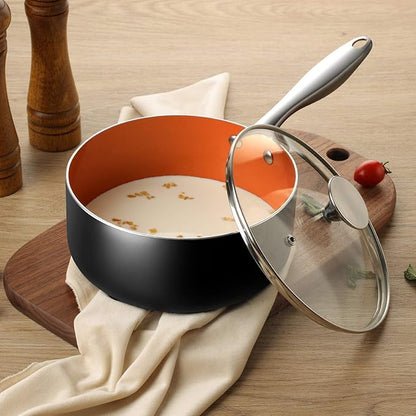 MICHELANGELO Nonstick 2 Quart Sauce Pan with Lid, Ultra-Nonstick Copper Sauce Pot 2 Qt, Ceramic Saucepan with Lid, Small Pot with Ergonomic Handle, Induction Compatible, Oven Safe - Image 6