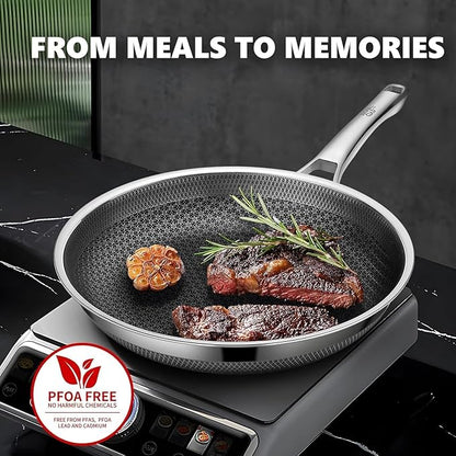 OATOFP Non Stick Frying Pans 12 inch, Hybrid Improved Version Frying Pans Nonstick with Lid,non stick Stainless Steel Skillets, Dishwasher and Oven-Safe Chef Pan, PFOA Free Cookware upgraded design - Image 6