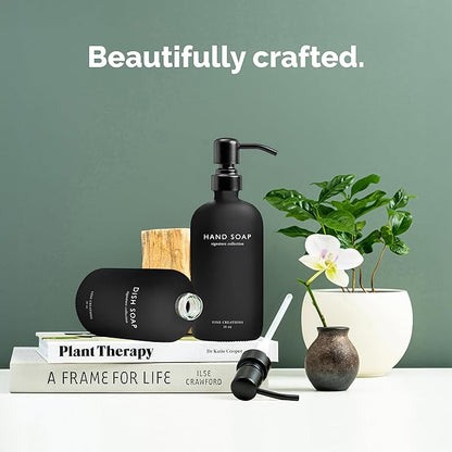 Vine Creations Black Glass Soap Dispenser Set, Dish Soap and Hand Soap Dispenser Set with Stainless Steel Pump, 16 oz Glass Dispensers for Kitchen Bathroom Decor (Matte Black Bottle/Matte Black Pump) - Image 2
