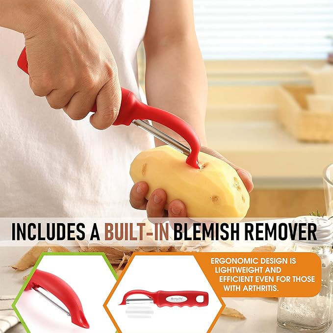 Spring Chef Premium Swivel Vegetable Peeler, Soft Grip Handle and Ultra Sharp Stainless Steel Blades - Perfect Kitchen Peeler For Veggie, Fruit, Potato, Carrot, Apple - Red - Image 5