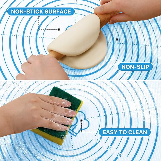 Silicone Pastry Mat,28" x 20" Nonstick Large Durable Silicone Sheet Mat with Measurement Non-slip Dough Rolling Mat for Pie Crust, Pizza, Cookies - Image 4