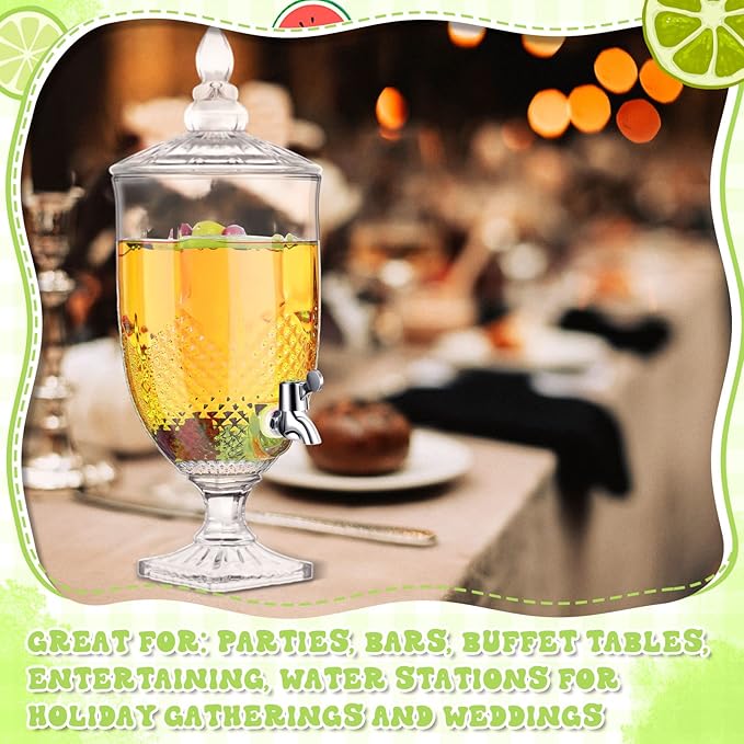 Bokon 2 Pieces Drink Dispensers for Parties Crystal Iced Beverage Dispenser with Stand and Spigot, Glass Liquid Containers Wide Mouth Beverage Server for Juice Tea Wedding (Exquisite) - Image 6