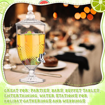 Bokon 2 Pieces Drink Dispensers for Parties Crystal Iced Beverage Dispenser with Stand and Spigot, Glass Liquid Containers Wide Mouth Beverage Server for Juice Tea Wedding (Exquisite) - Image 6