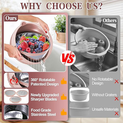 4-1 Strainer Bowl with Lid Set - Strainers and Colanders, Colander for Kitchen, Pasta Strainer, Fruit Cleaner, Veggie Wash, Funny Kitchen Present, Fruit Washing Bowl, Cooking Present for Women - Pink - Image 2