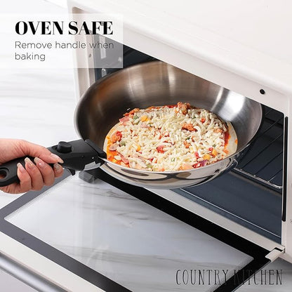 Country Kitchen Cookware Set with Removable Handle, Oven & RV Safe Pots and Pans Set, Stainless Steel, Original - Image 5