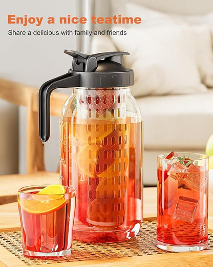 64oz Glass Mason Jar Pitcher (Half Gallon) – Airtight & Leakproof Glass Pitcher with Lid, Wide Mouth 2 Quart with Pour Spout, Ideal for Iced Tea, Sun Tea, Cold Brew, Breastmilk & Infused Drinks - Image 7