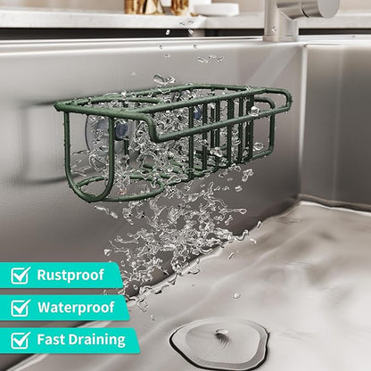 HapiRm Sink Caddy Sponge Holder - No Drill Sponge Holder for Kitchen Sink, Rustproof and Waterproof Kitchen Organizer - Green - Image 3