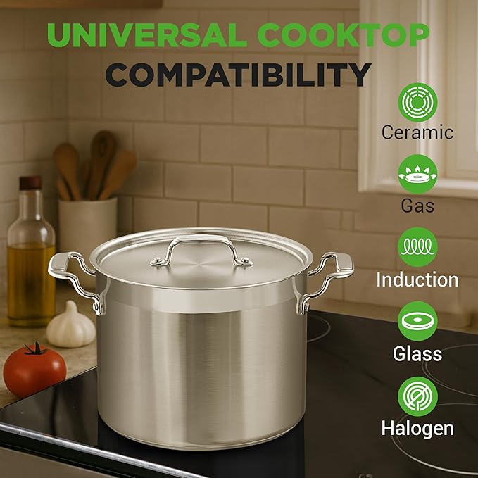 NutriChef Stainless Steel Cookware Stockpot - 14 Quart, Heavy Duty Induction Pot, Soup Pot with Stainless Steel Lid, Gas, Induction, Ceramic, Glass and Halogen Cooktops Compatible - NCSPT14Q - Image 7