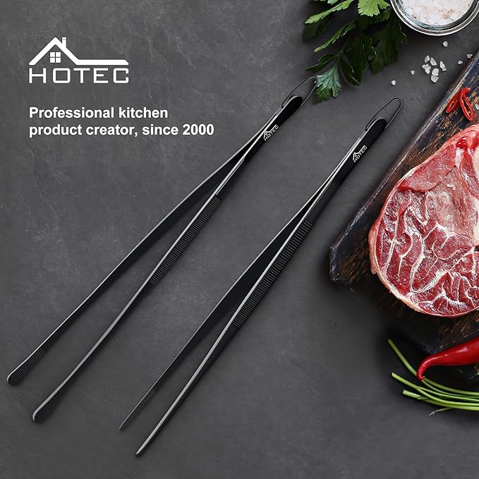 HOTEC Kitchen Tweezers Tongs Stainless Steel Professional Chef Tweezers, Set of 2-12inch Extra-Long Food Tongs for Cooking,Grill and Baking - Image 9