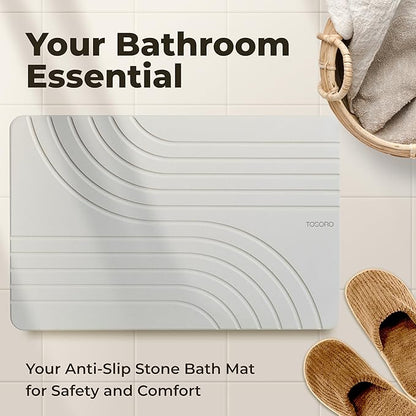TOSORO - Stone Bath Mat Diatomaceous Earth Shower Mat Non-Slip Super Absorbent Diatomite Stone Bath Mats for Bathroom Floor Quick Drying Natural Easy to Clean (23.5 x 15) - Grey