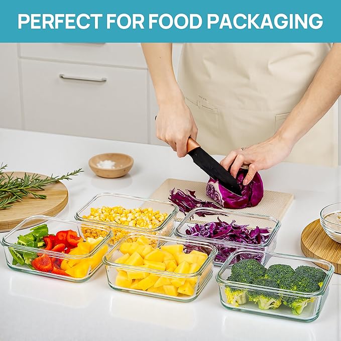 Vtopmart 5Pack 30oz Glass Storage Containers with Lids, Glass Meal Prep Food Container Sets with Snap Airtight Lids for Microwave, Oven, Freezer and Dishwasher, Grey - Image 4